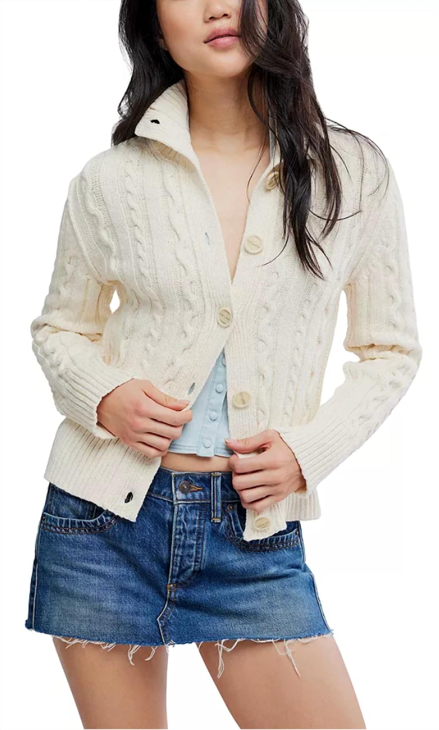 Free People - Cable Collar Cardigan