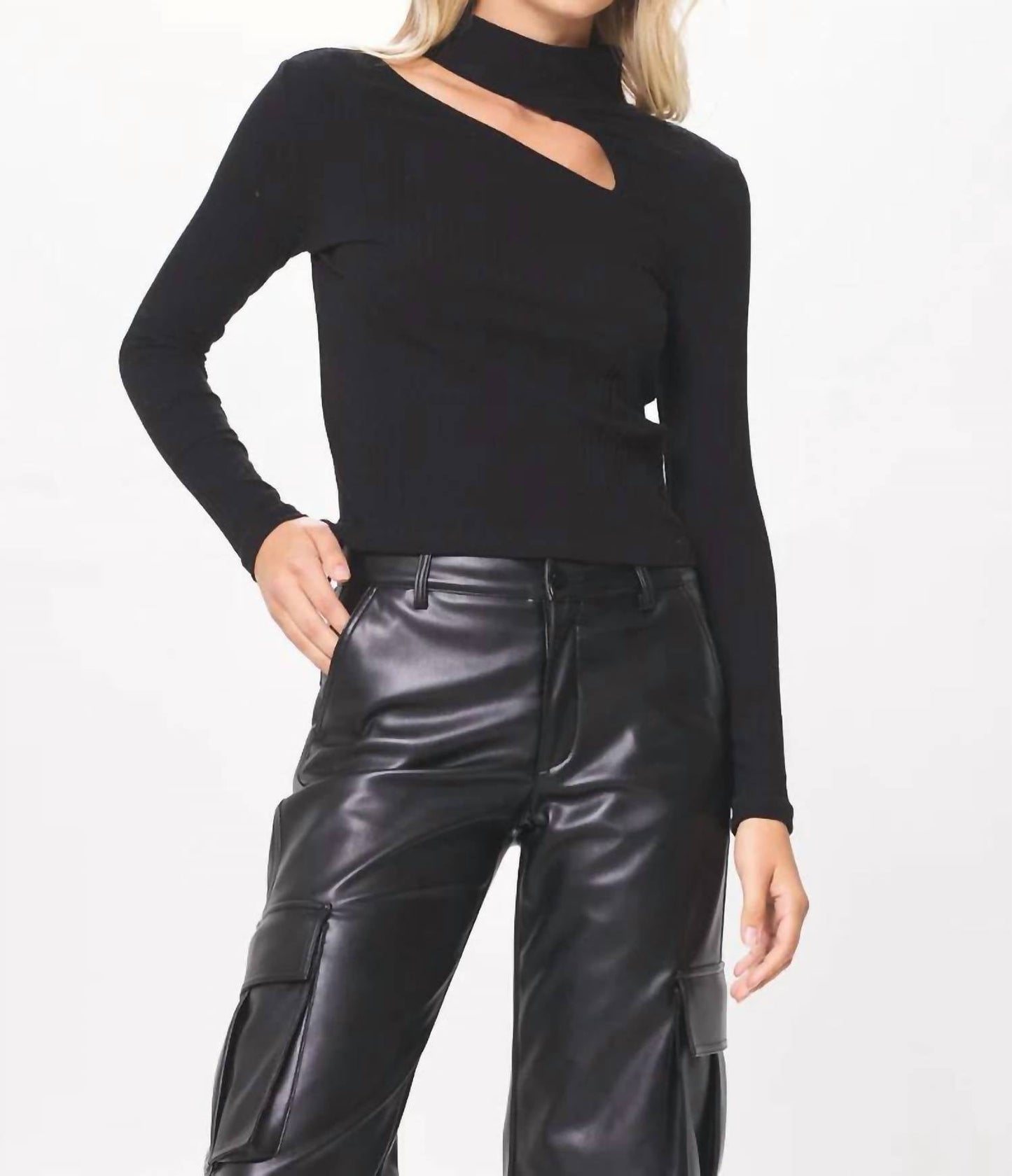 Vintage Havana - Mock Neck Cutout Top