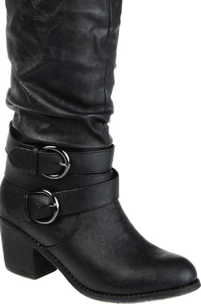 Bota feminina Journee Collection de cano largo, preta, tamanho 8