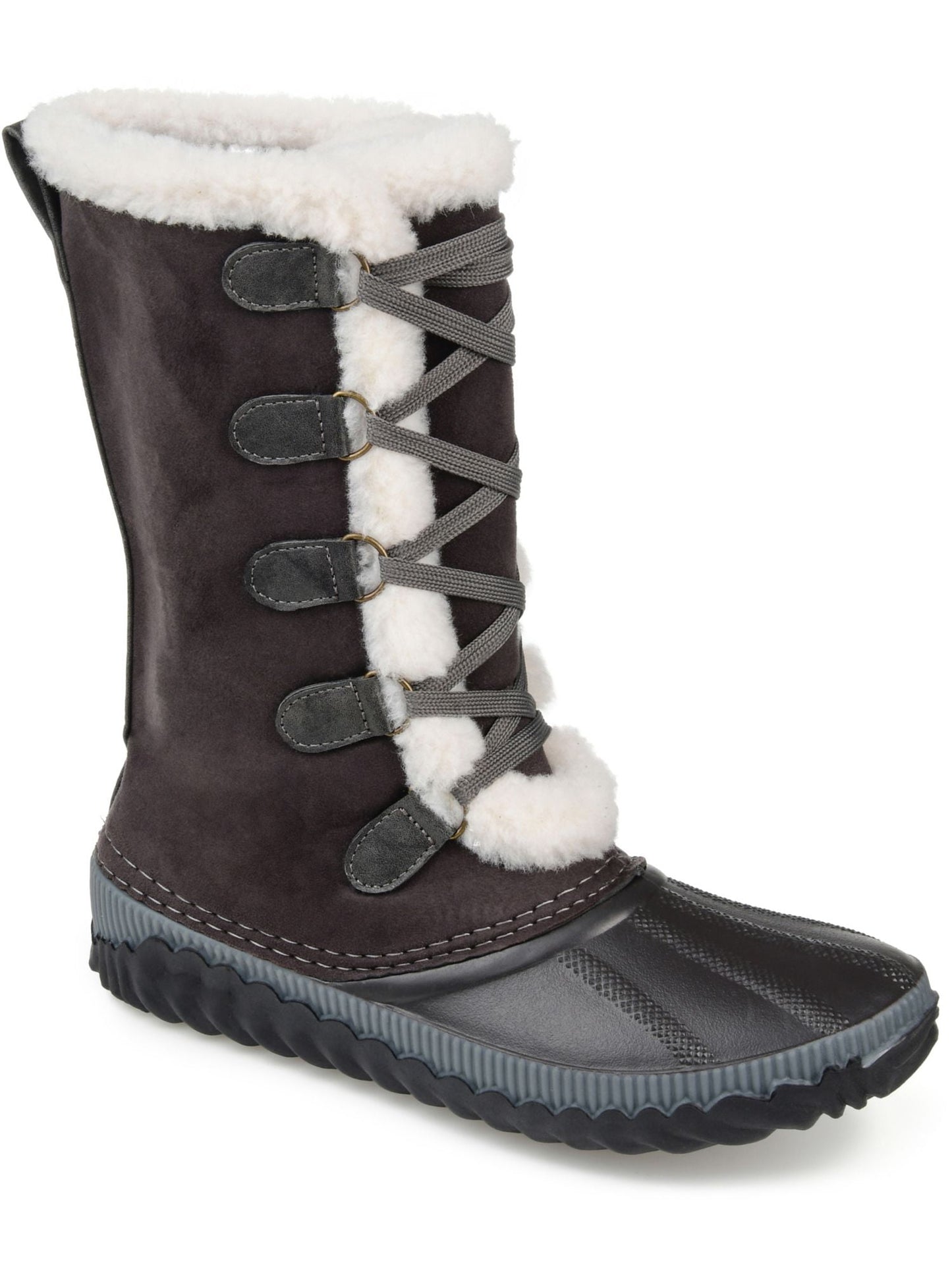 Botas de neve femininas Journee Collection, bicolor, à prova d'água, com cadarço, bico redondo, cinza, tamanho 10 M
