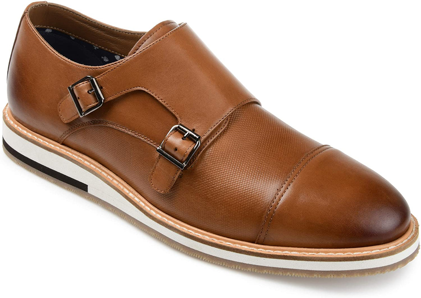 Thomas &amp; Vine Sapatos sociais masculinos Thatcher Cap Toe Monk Strap, marrom, tamanho 8,5 M