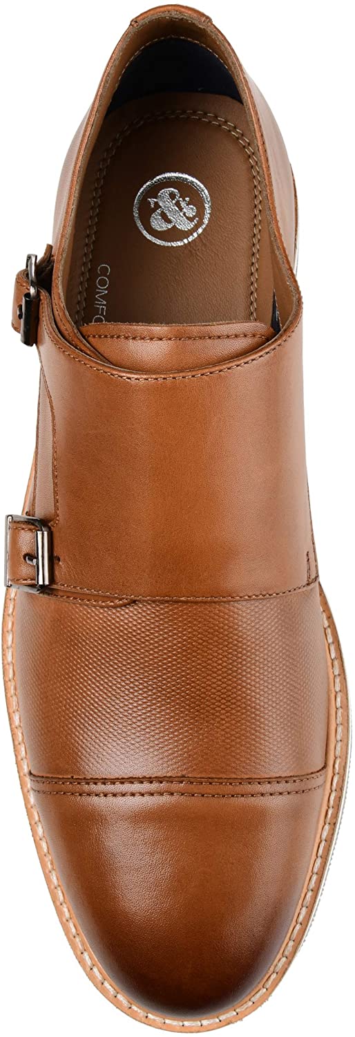 Thomas &amp; Vine Sapatos sociais masculinos Thatcher Cap Toe Monk Strap, marrom, tamanho 8,5 M