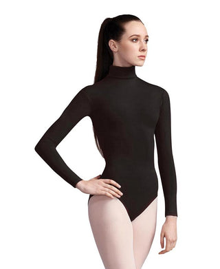 Vestido de malha de gola alta feminina Capezio, manga comprida, preto, tamanho X-S