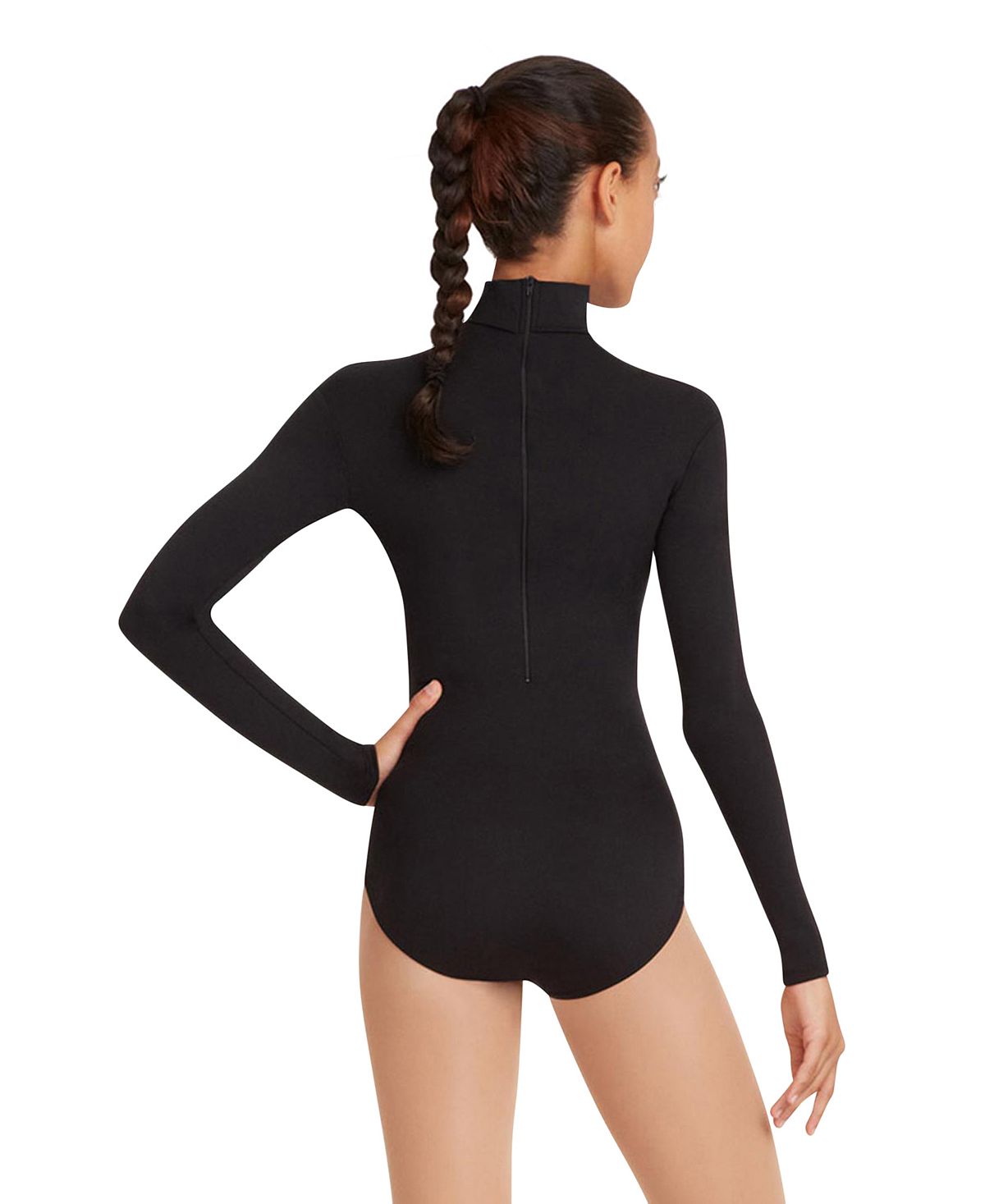 Vestido de malha de gola alta feminina Capezio, manga comprida, preto, tamanho X-S