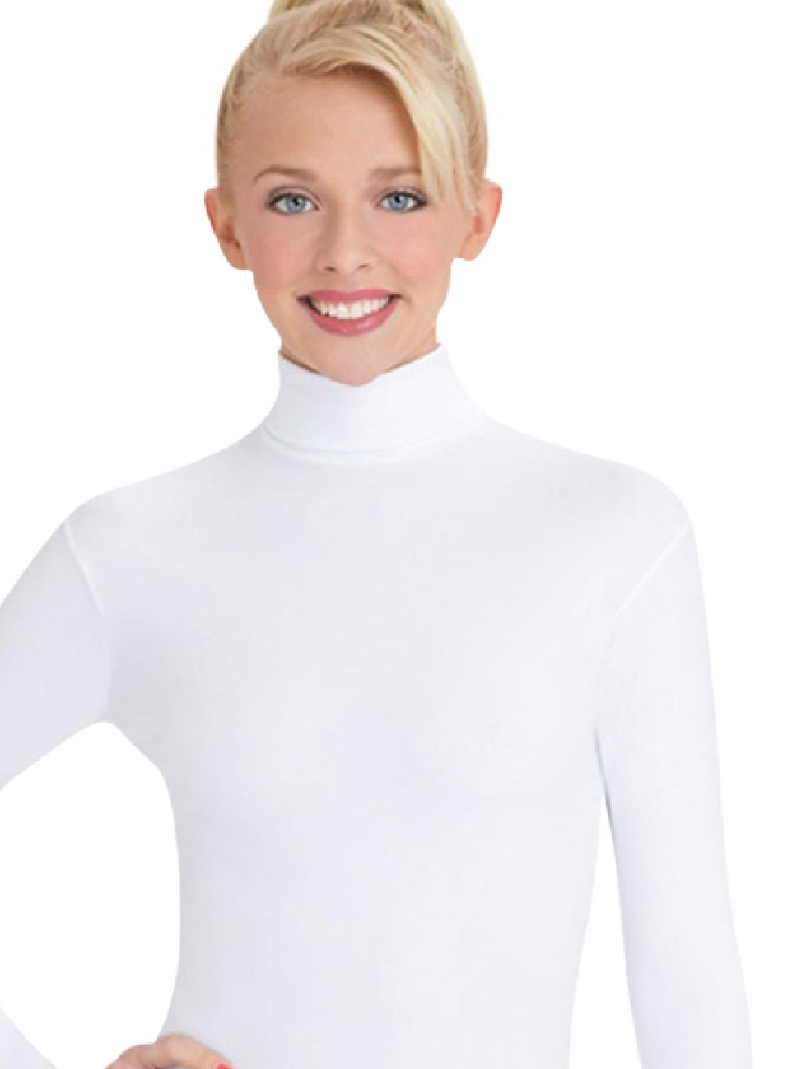 Vestido de malha de gola alta feminina Capezio, manga comprida, branco, tamanho X-S