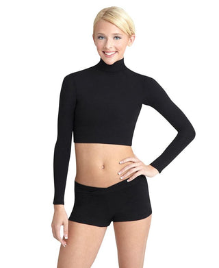 Top feminino Capezio gola alta manga comprida preto tamanho extrapequeno