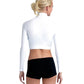 Top feminino Capezio gola alta manga comprida branco tamanho médio
