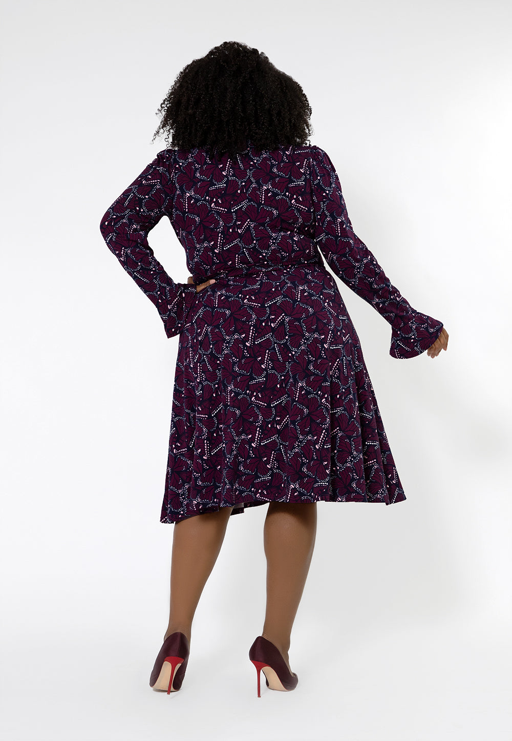 Vestido envelope falso de manga comprida com borboleta Rosalia para mulheres da Leota, roxo