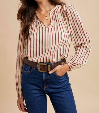 Anniewear - Notch Neck Striped Blouse