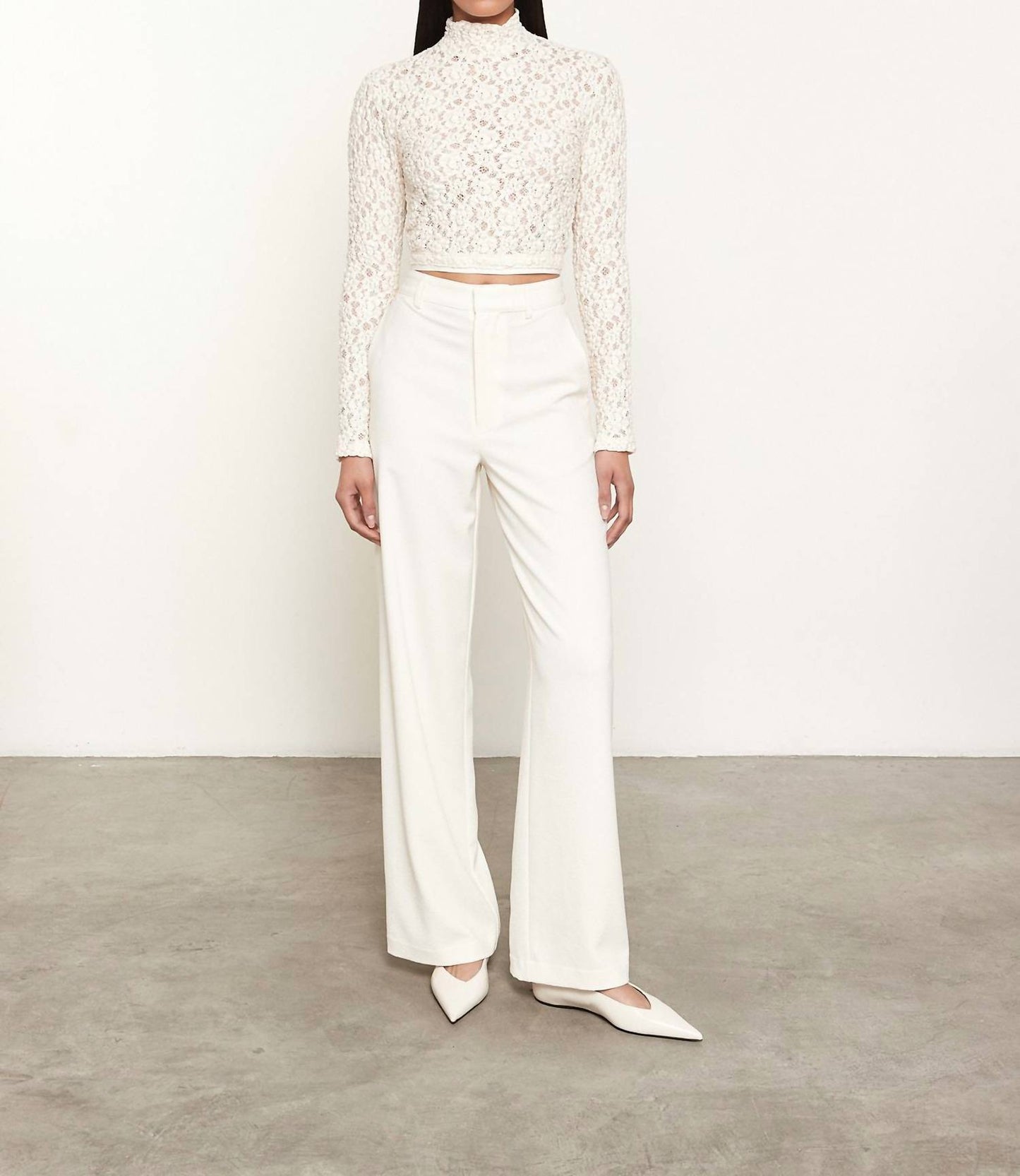 Enza Costa - PUCKERED LACE LONG SLEEVES CROPPED MOCKNECK