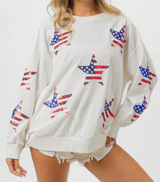 Trendsi - Moletom com estampa de estrela e lantejoulas da bandeira americana BiBi