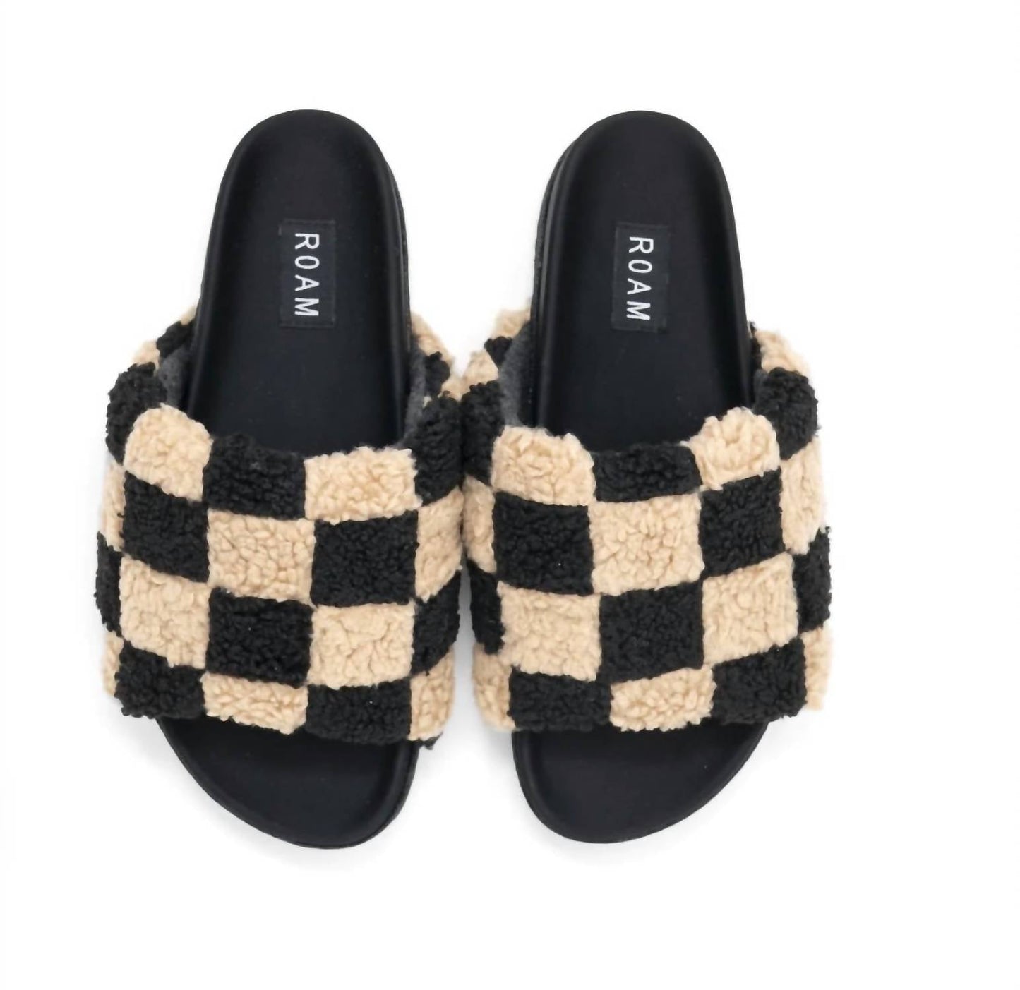 Roam - Fuzzy Faux Shearling Checker Sliders