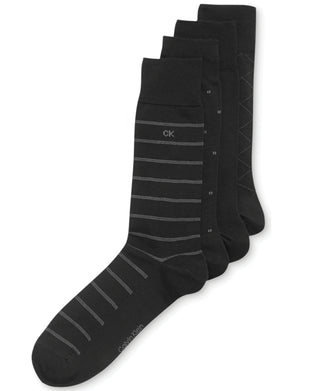 Pacote com 4 meias sociais estampadas masculinas Calvin Klein pretas, tamanho 7-12