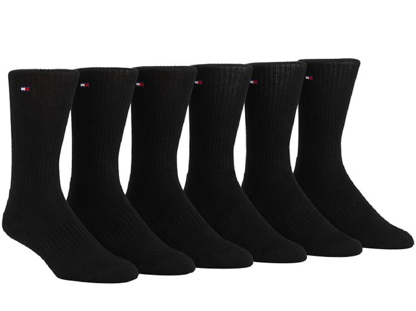 Pacote com 6 meias esportivas Tommy Hilfiger masculinas com solado acolchoado, pretas, tamanho 7 a 12