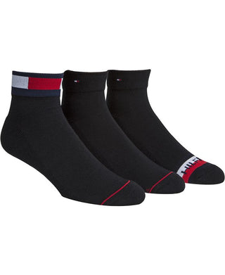Pacote com 3 meias Tommy Hilfiger masculinas com logotipo, pretas, tamanho 7 a 12