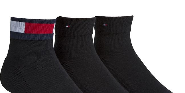 Pacote com 3 meias Tommy Hilfiger masculinas com logotipo, pretas, tamanho 7 a 12
