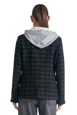 Elan - Blazer xadrez metálico Eliza com capuz