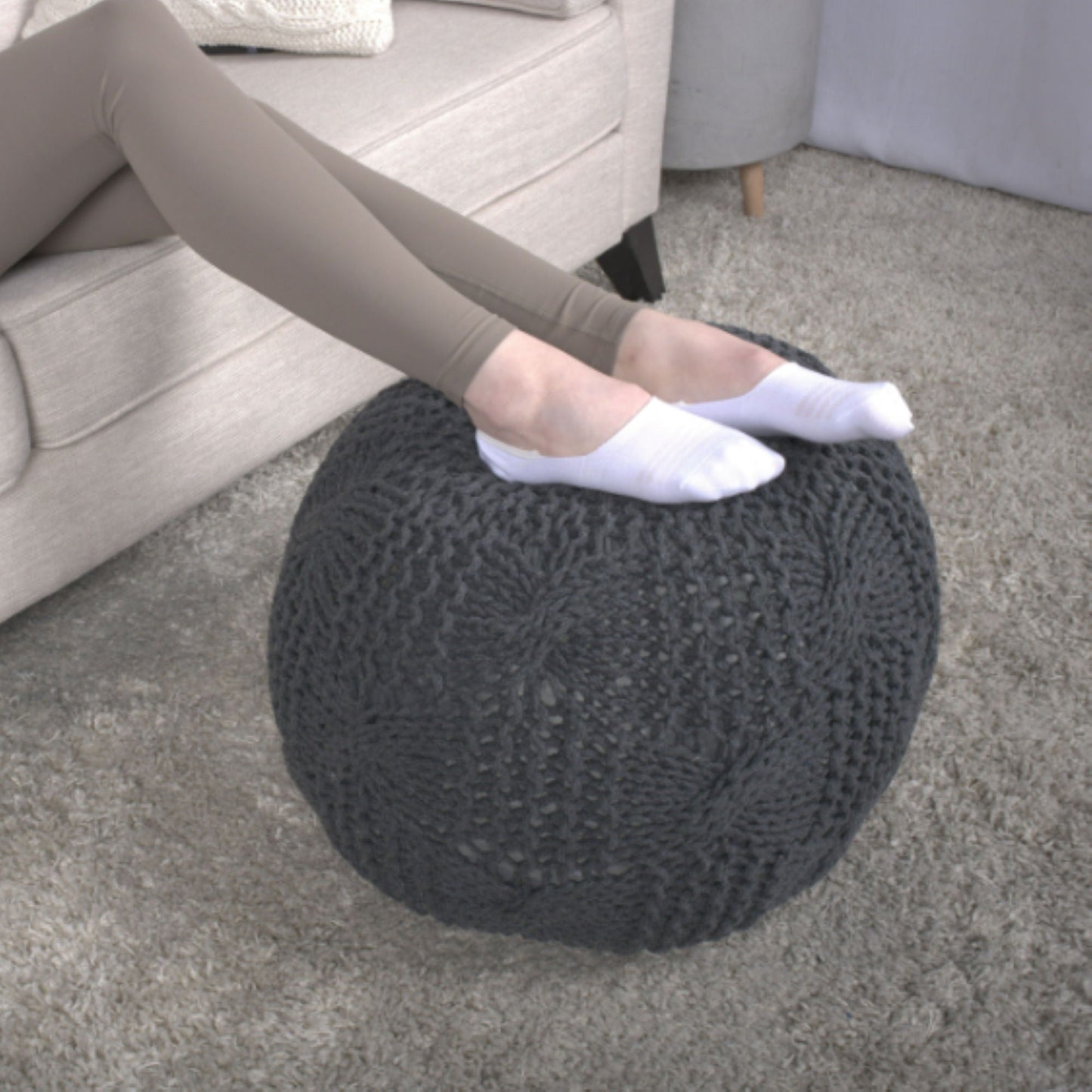Bordeaux Knitted Cotton Round Pouf