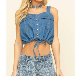 Free People - Top curto jeans Palm Desert