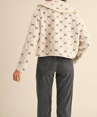 Mable - Bow Embroidered Quilted Sherpa Jacket
