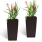 Pack of 2 Brown 22-Inch Faux Rattan Square Planters with Automatic Watering System