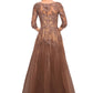 La Femme - Women's Sleeve Floral Appliqué Gown