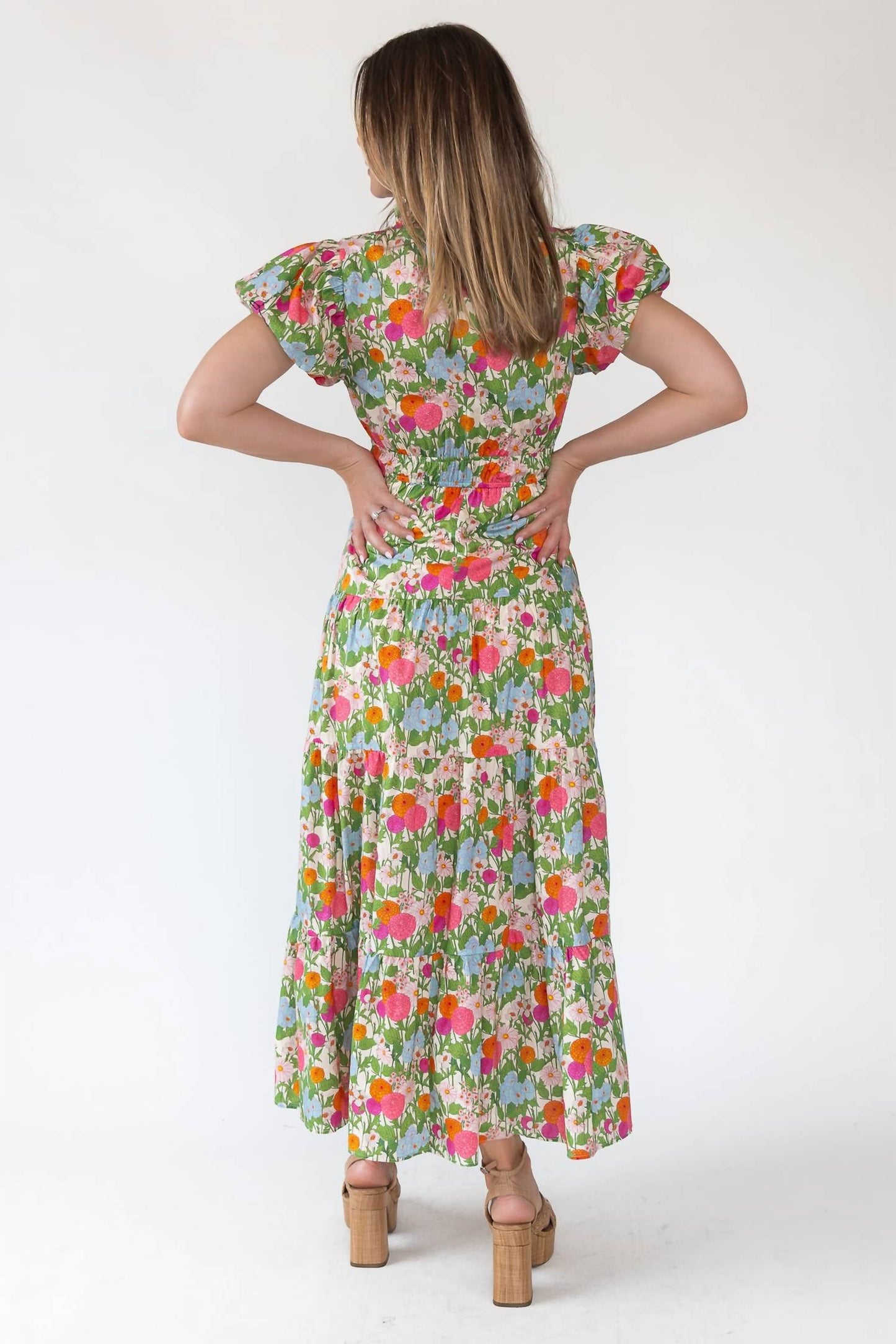 Entro - Garden Floral Puff Sleeve Maxi Dress