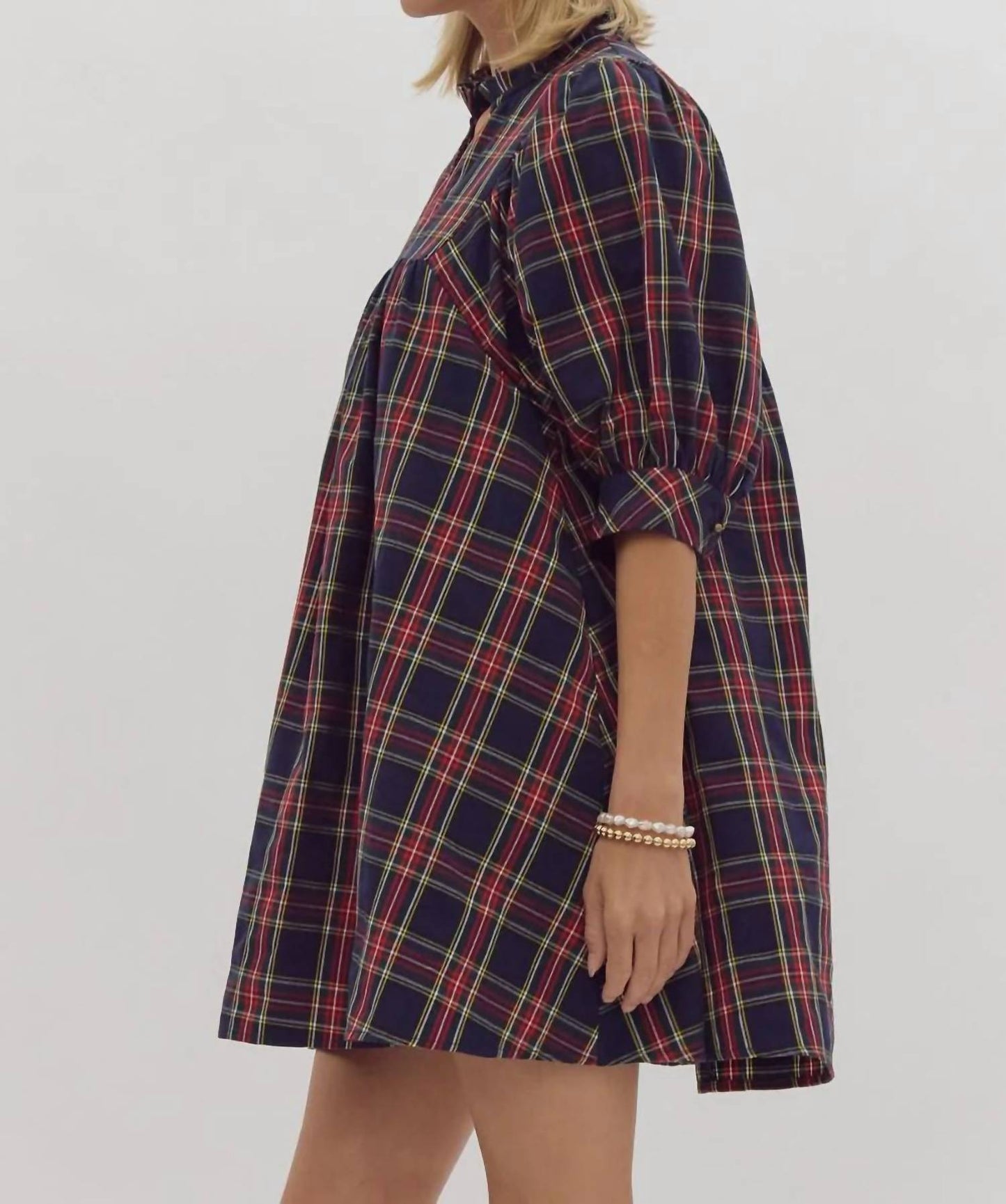 Entro - Plaid High Neck Dress