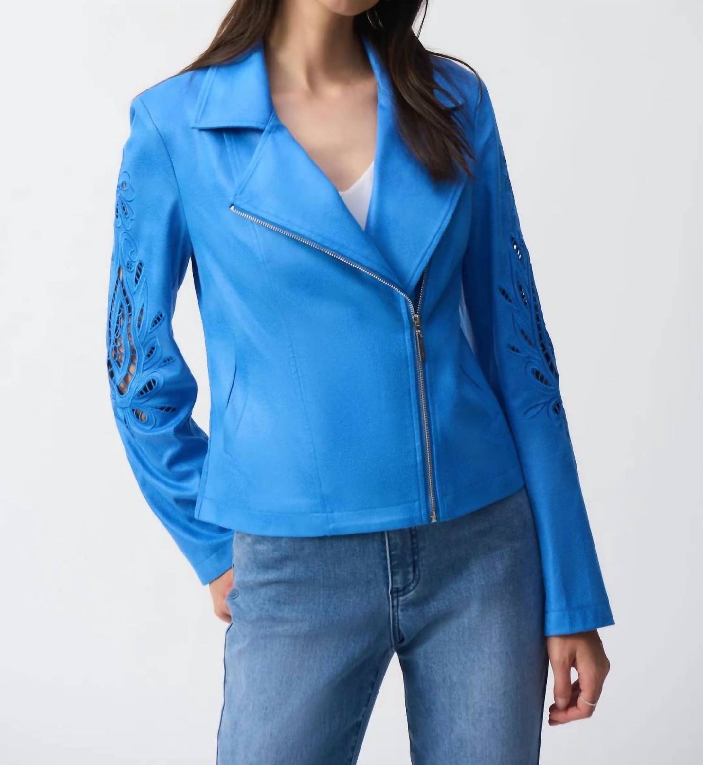 Joseph Ribkoff - Foiled Faux Suede Moto Style Jacket