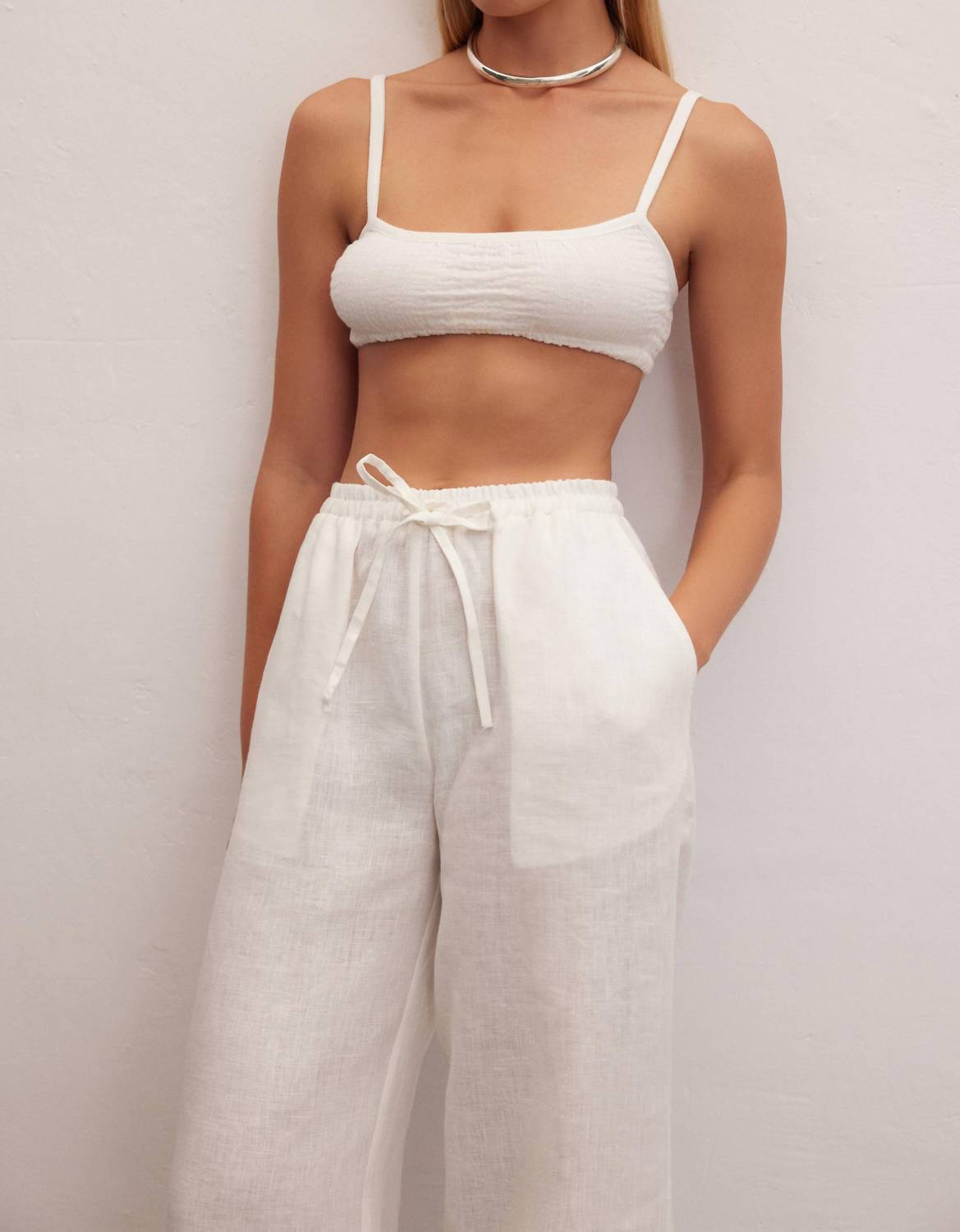 Le Cle - Ivory Wide Leg Linen Pants