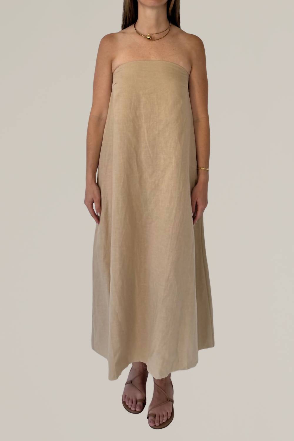 Grade & Gather - Linen Blend Strapless Column Dress