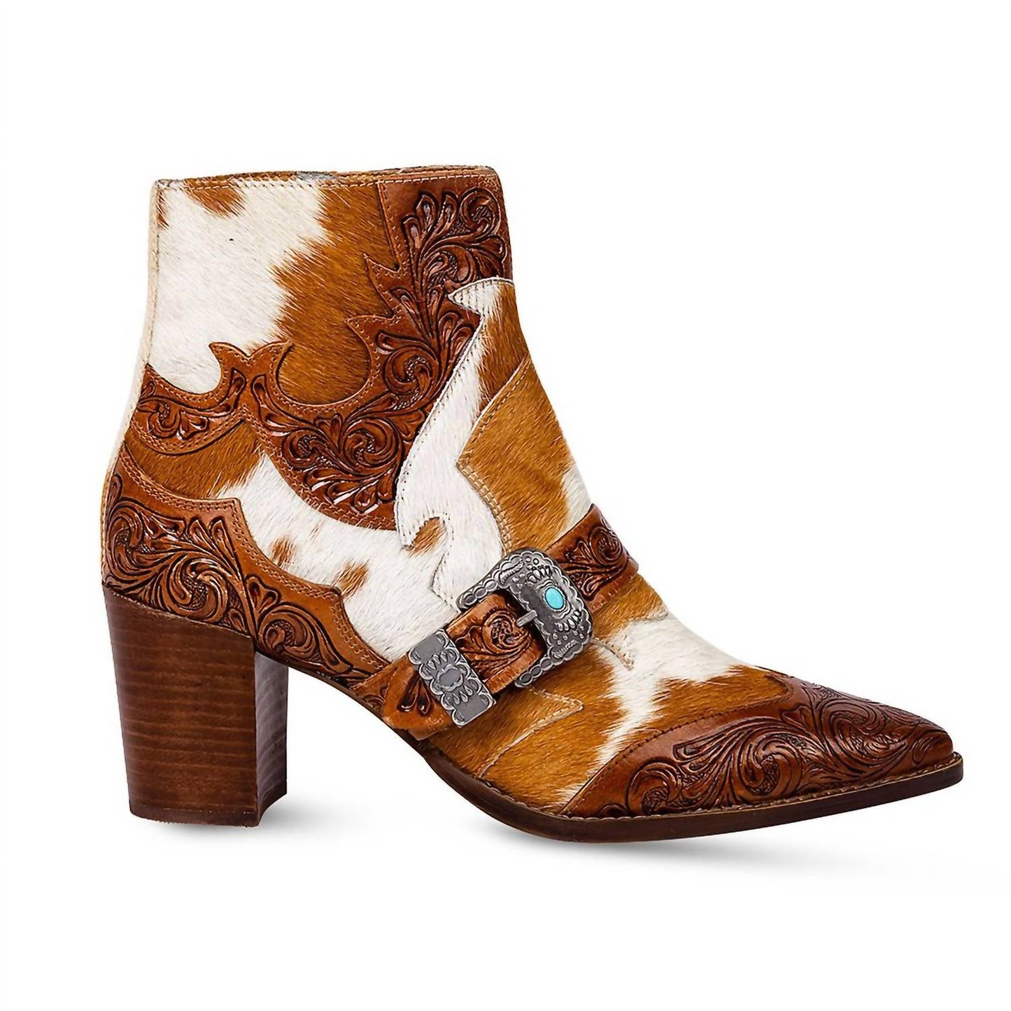 Myra - Women's Goldie Hair On Hide Tooled Boots
