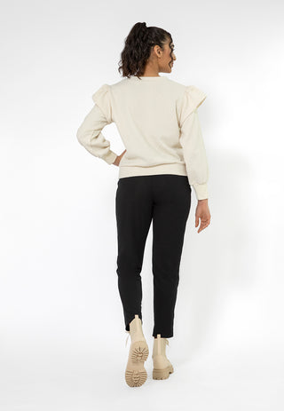 Moletom feminino Leota Ashley com babados nos ombros, branco, tamanho pequeno