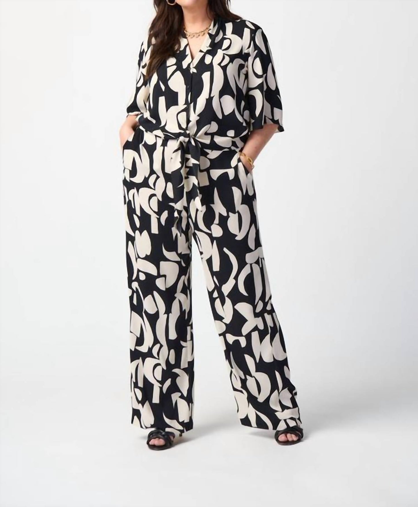 Joseph Ribkoff - Abstract Print Wide-Leg Pants