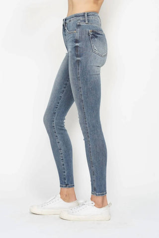 Judy Blue - Calça jeans skinny com controle de barriga e lavagem contrastante tamanho normal