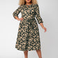 Vestido midi com manga balão floral Iman da Leota para mulheres, marrom