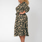 Vestido midi com manga balão floral Iman da Leota para mulheres, marrom