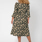 Vestido midi com manga balão floral Iman da Leota para mulheres, marrom