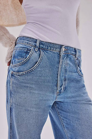 Free People - Calça jeans com punho e cintura baixa Inal Countdown