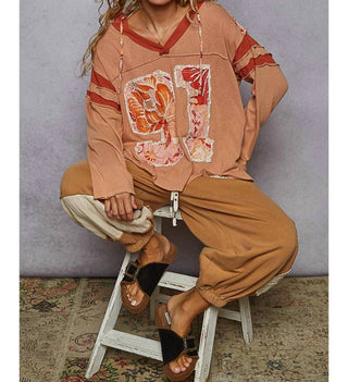 Pol - Blusa com capuz e decote em V de manga comprida