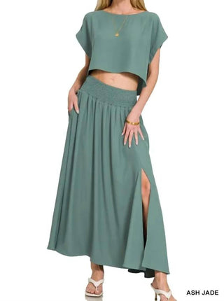 Trendsi - Conjunto de saia e camiseta cropped Zenana Heavy Woven Span
