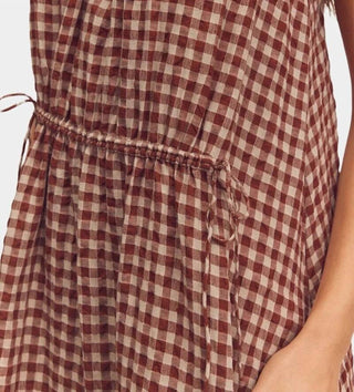 Amente - Front Shirring Gingham Cami Midi Dress