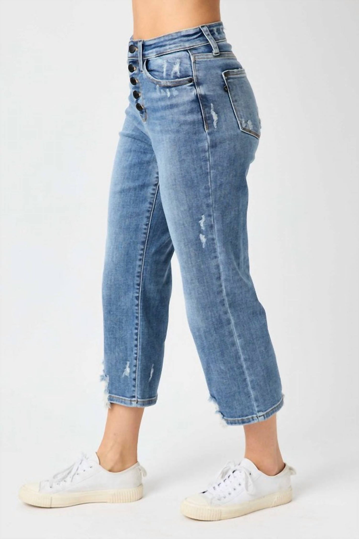 Judy Blue - High Waist Destroy Button Fly Wide Leg Crop Jeans