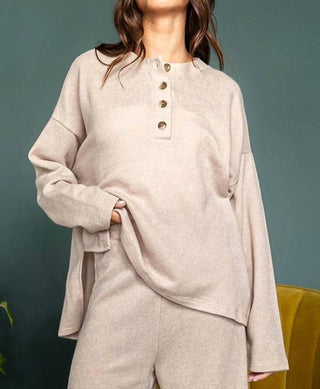 Bucketlist - Solid Blushed Knit Oversize Henley Top