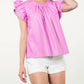 Les Amis - Kam Flutter Sleeve Leather Top