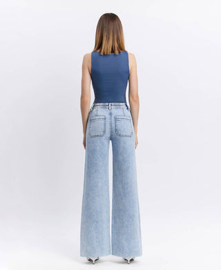 Flying Monkey - HIGH RISE DRAWSTRING WAISTBAND WIDE LEG JEANS