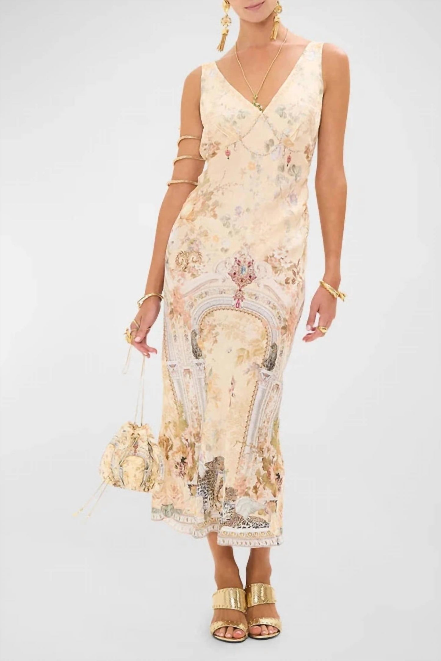 Camilla - Camilla V-neck Jacquard Slip Midi Dress