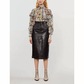 Topshop - Saia lápis de couro sintético com vinil e relevo de crocodilo