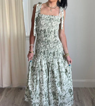 Aureum - Ellie Floral Smocked Drop Waist Midi Dress