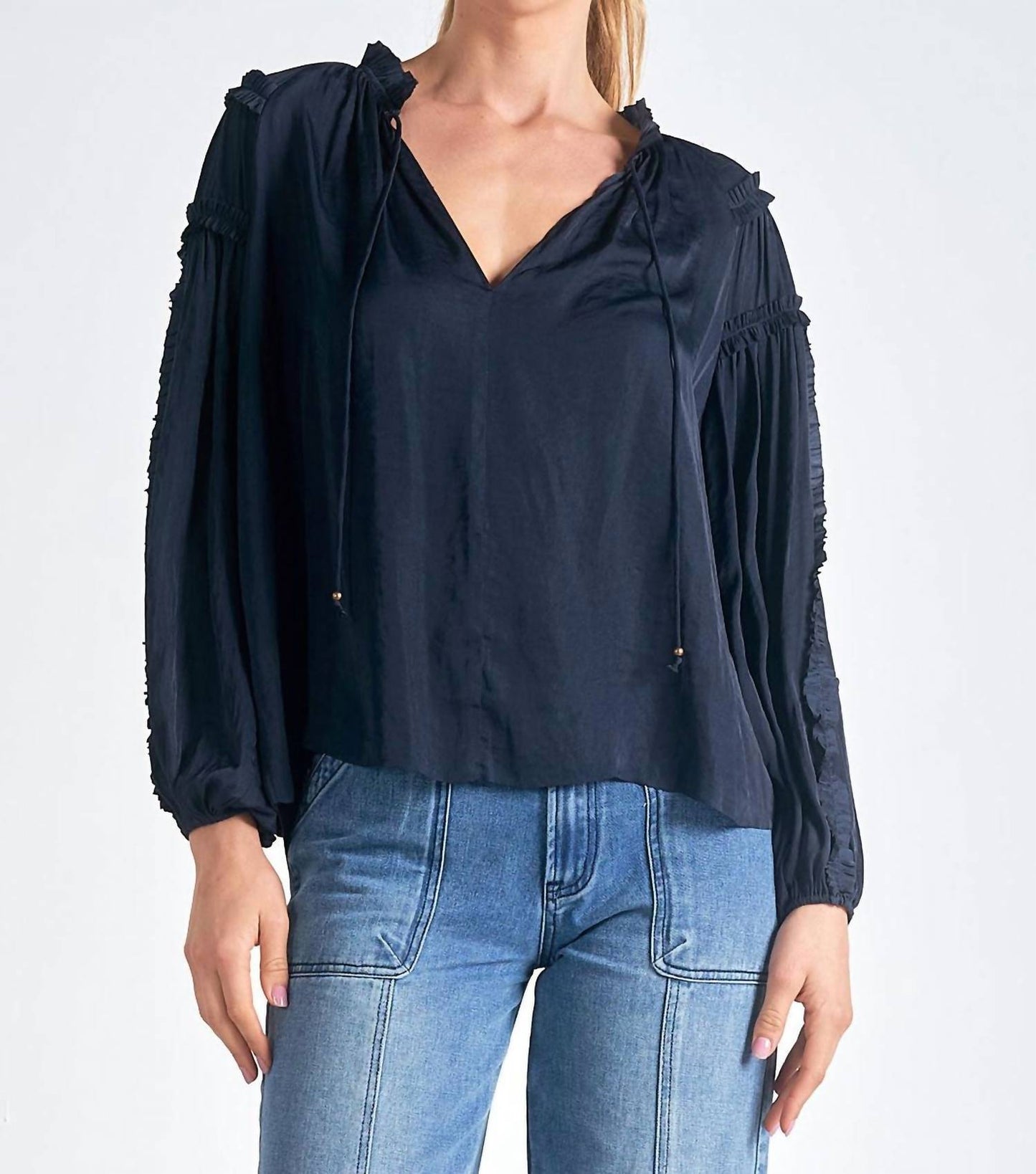 Elan - Ruched Detail V-neck Blouse